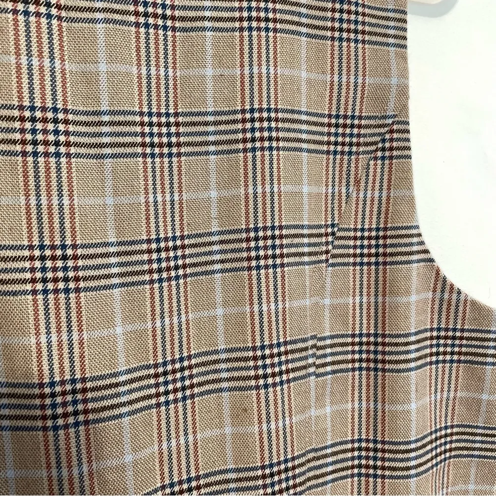 NEW NWT MODCLOTH Plaid Appeal Vest Jumpsuit Tan Brown Blue Sleeveless Retro 70s - Image 15