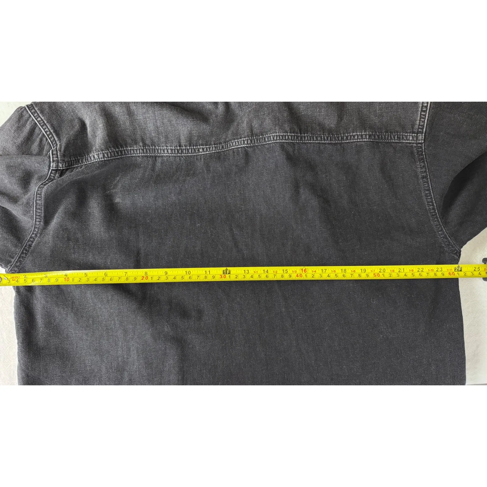 AGOLDE Black Denim Cropped Trucker‎ Jacket Distressed Raw Hem Womens M - Image 6