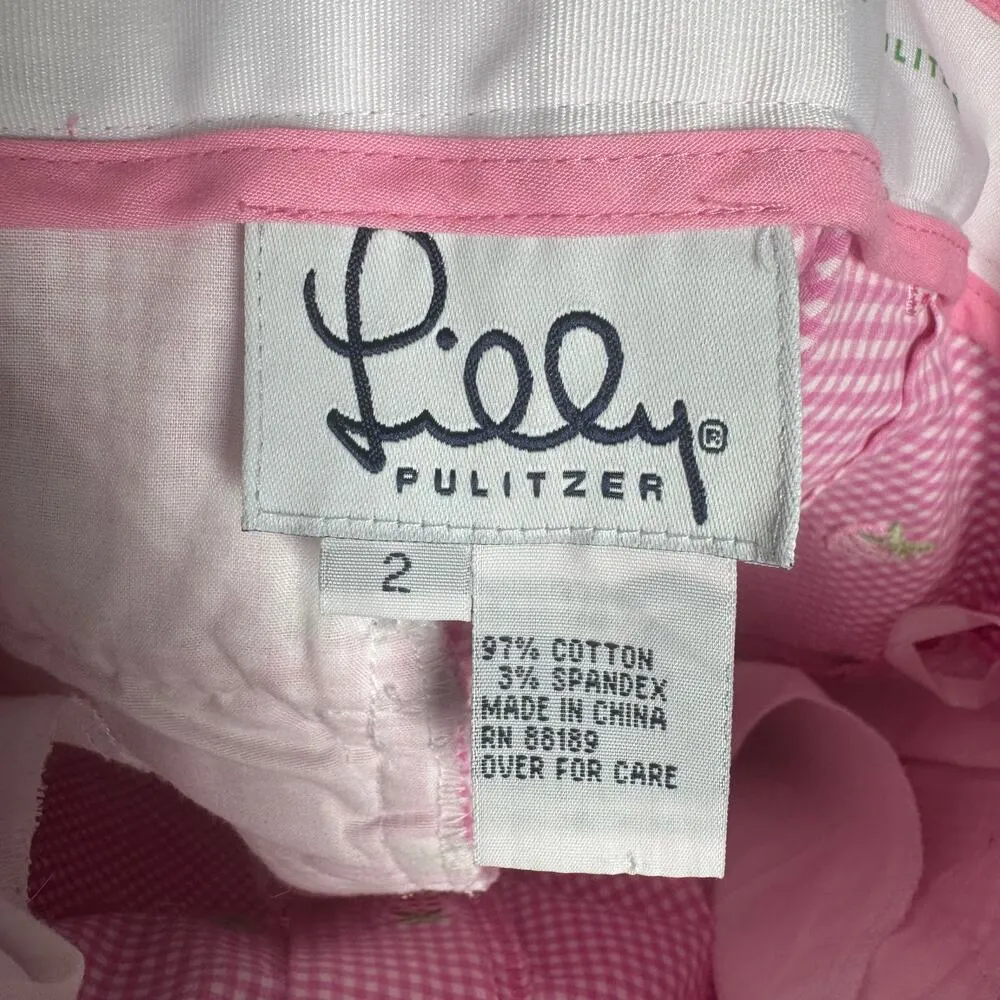 Vintage Lilly Pulitzer Short Women 2 Pink White Gingham Embroidered Strawberry - Image 7