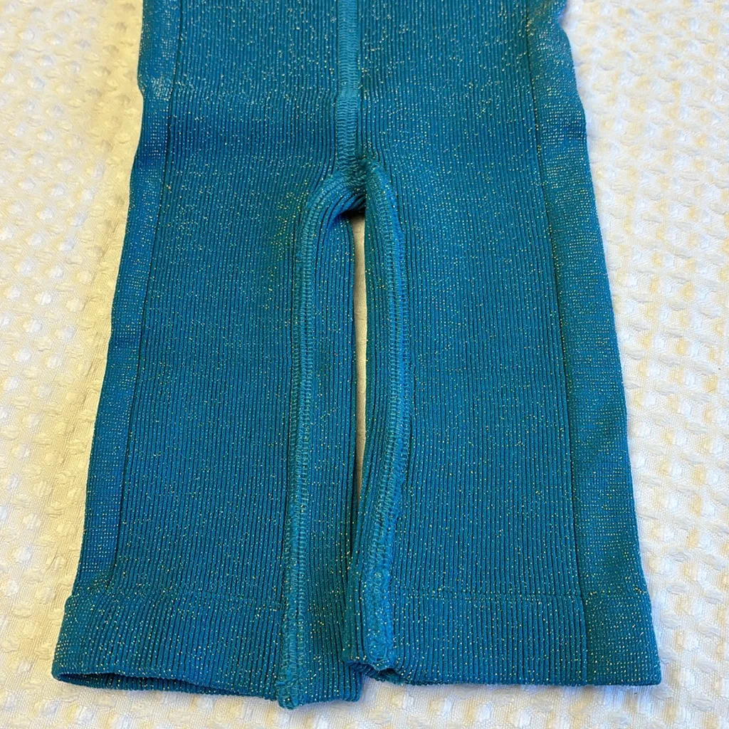 NEW! FREE PEOPLE MOVEMENT Size XS/S Happiness Runs Bike Shorts Turquoise Lurex - Image 5