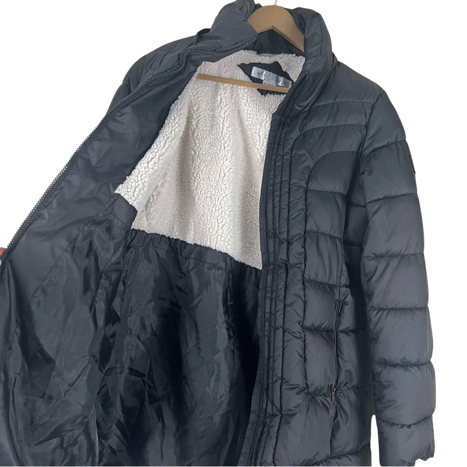 Larry Levine Puffer Coat Womens S Black Sherpa Lined Quilted Zip Up Warm Winter - Image 5