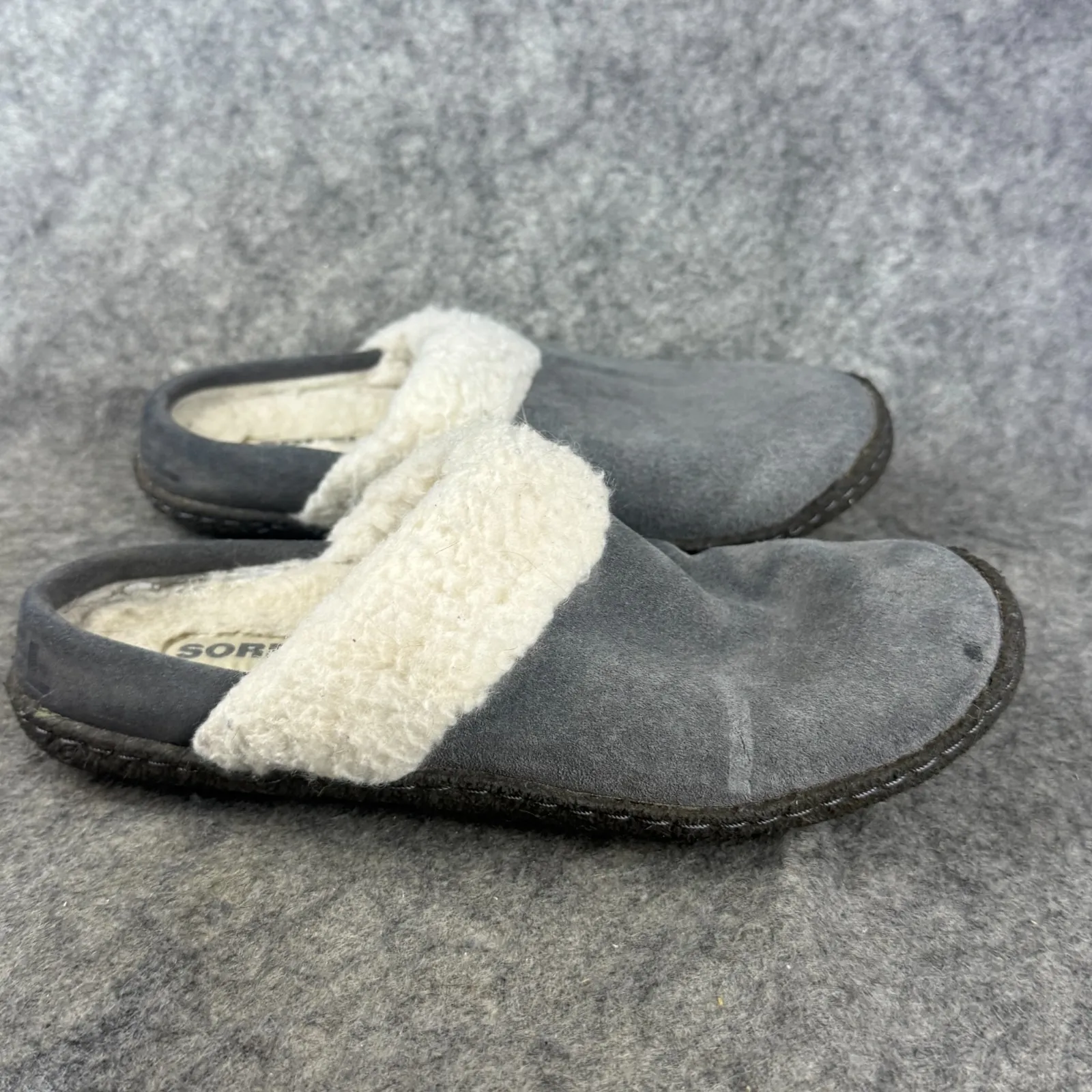 Sorel Women's Nakisha Slide Slippers Sz 7 Gray‎ Fur lined House Shoes - Image 3
