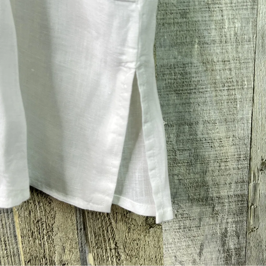 Caroline Rose White Linen 2X VNeck 3/4 Sleeves Jacket Pockets Big Wooden Buttons - Image 6