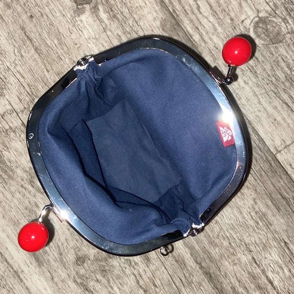 RABBITS BLUE CANVAS Red Kisslock Large Coin Purse Small Clutch Makeup Bag - Image 4