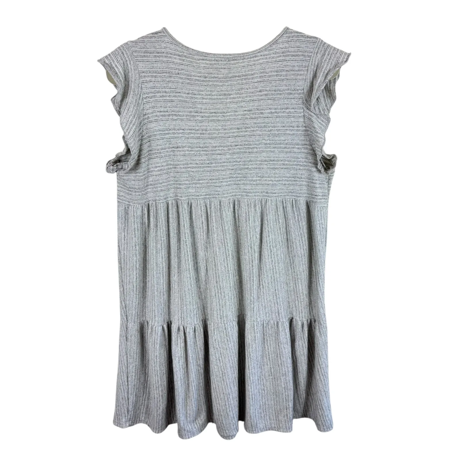 Caution To The Wind Gray Heather V-Neck Flutter Sleeve Tiered Pleated Dress Sz L - Image 2