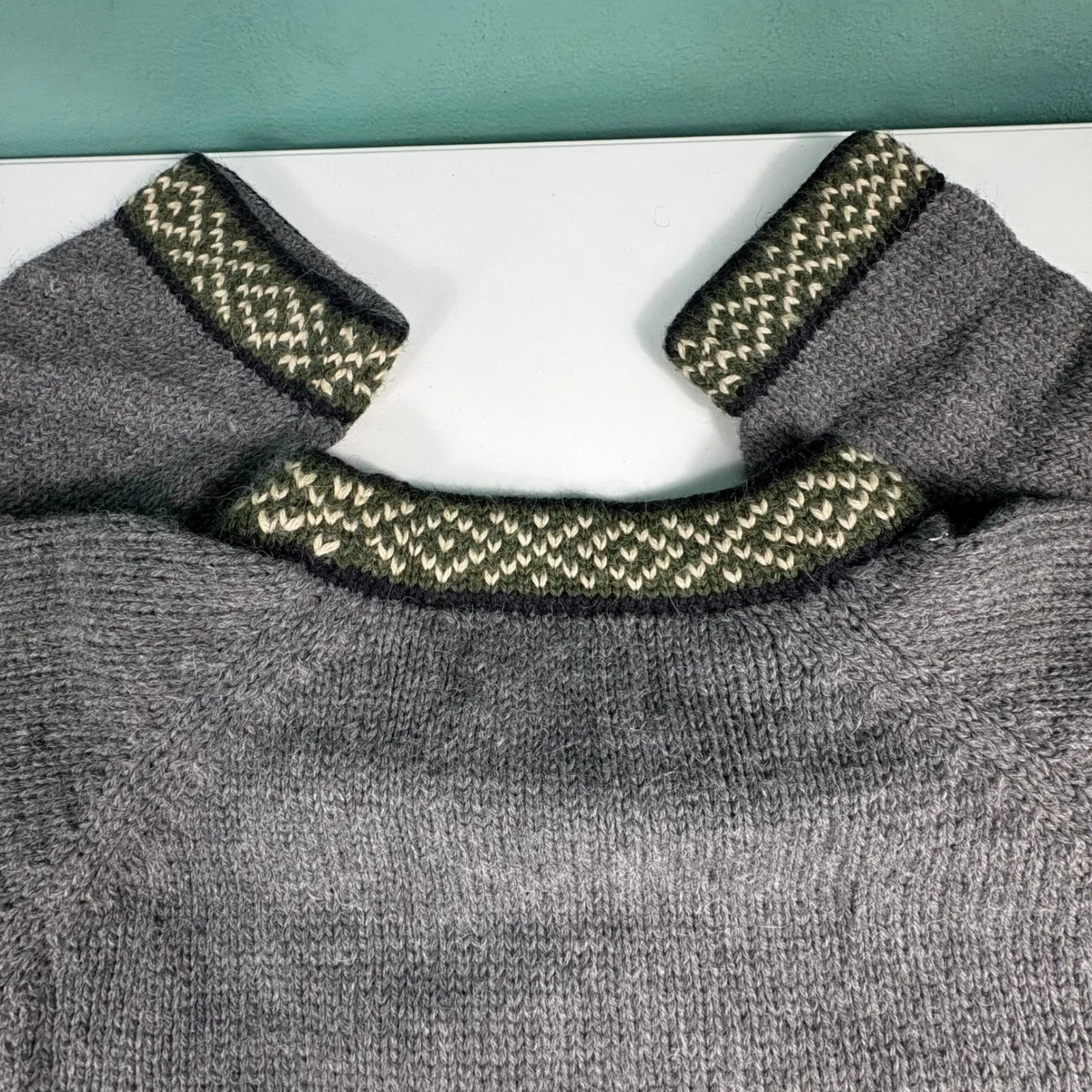 Rey Wear 100% Merino Wool Sweater Women's L Grey Nordic Fair Isle Knit Pullover Gray Size L - Image 10