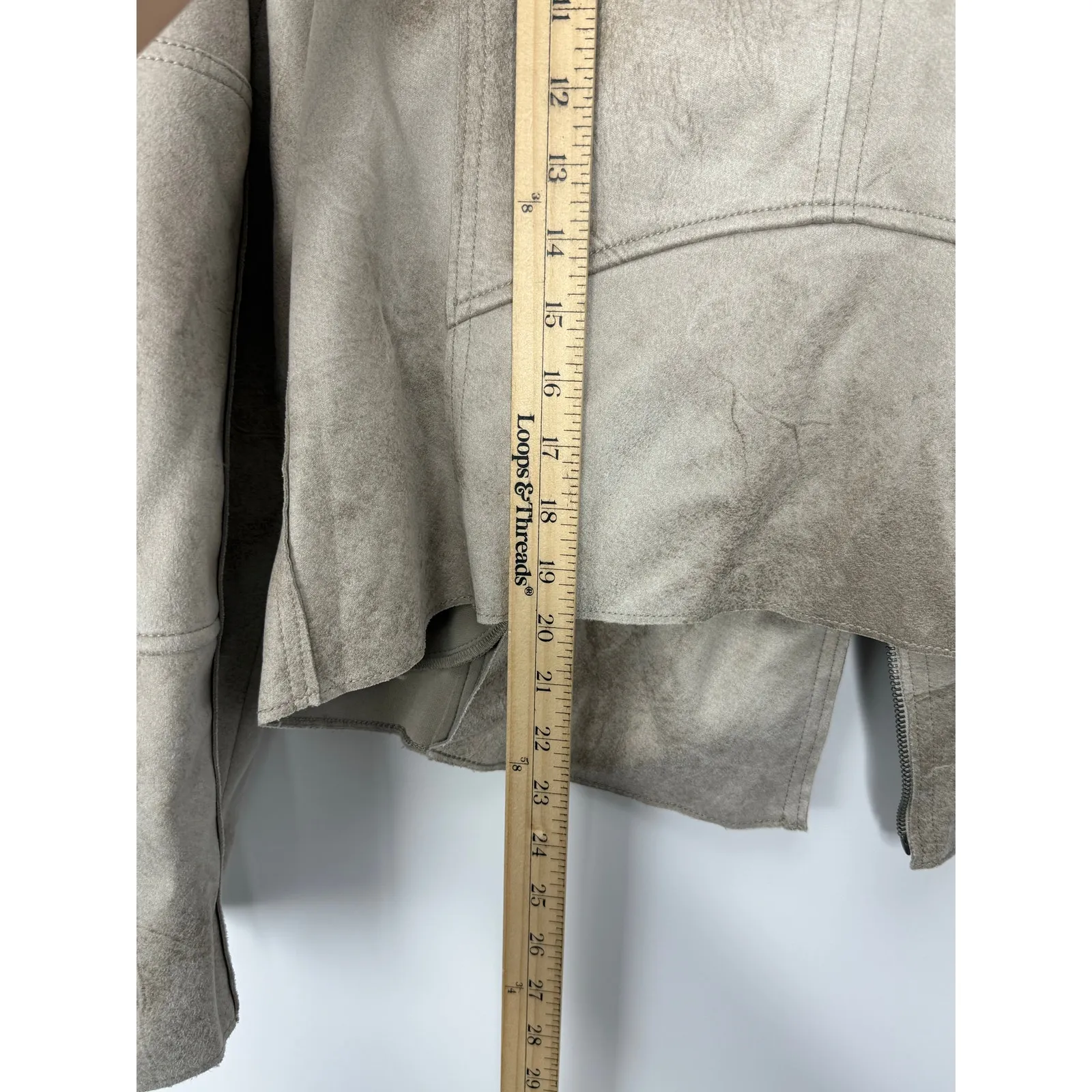 Evereve Marren Faux Suede Moto Jacket L Taupe Asymmetric Zip Soft Neutral - Image 13