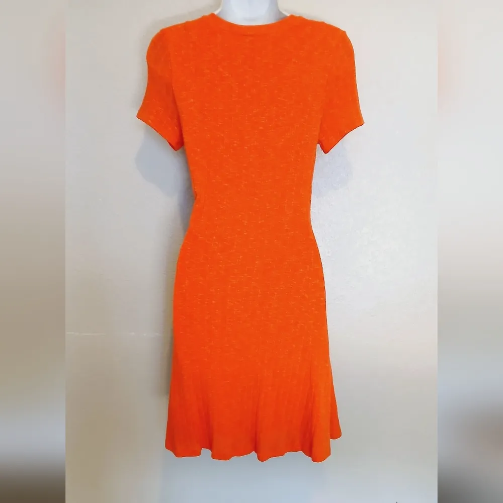 Anthropologie × Dolan Left Coast Ribbed Fit & Flare Dress in Tangerine Size S Orange - Image 8