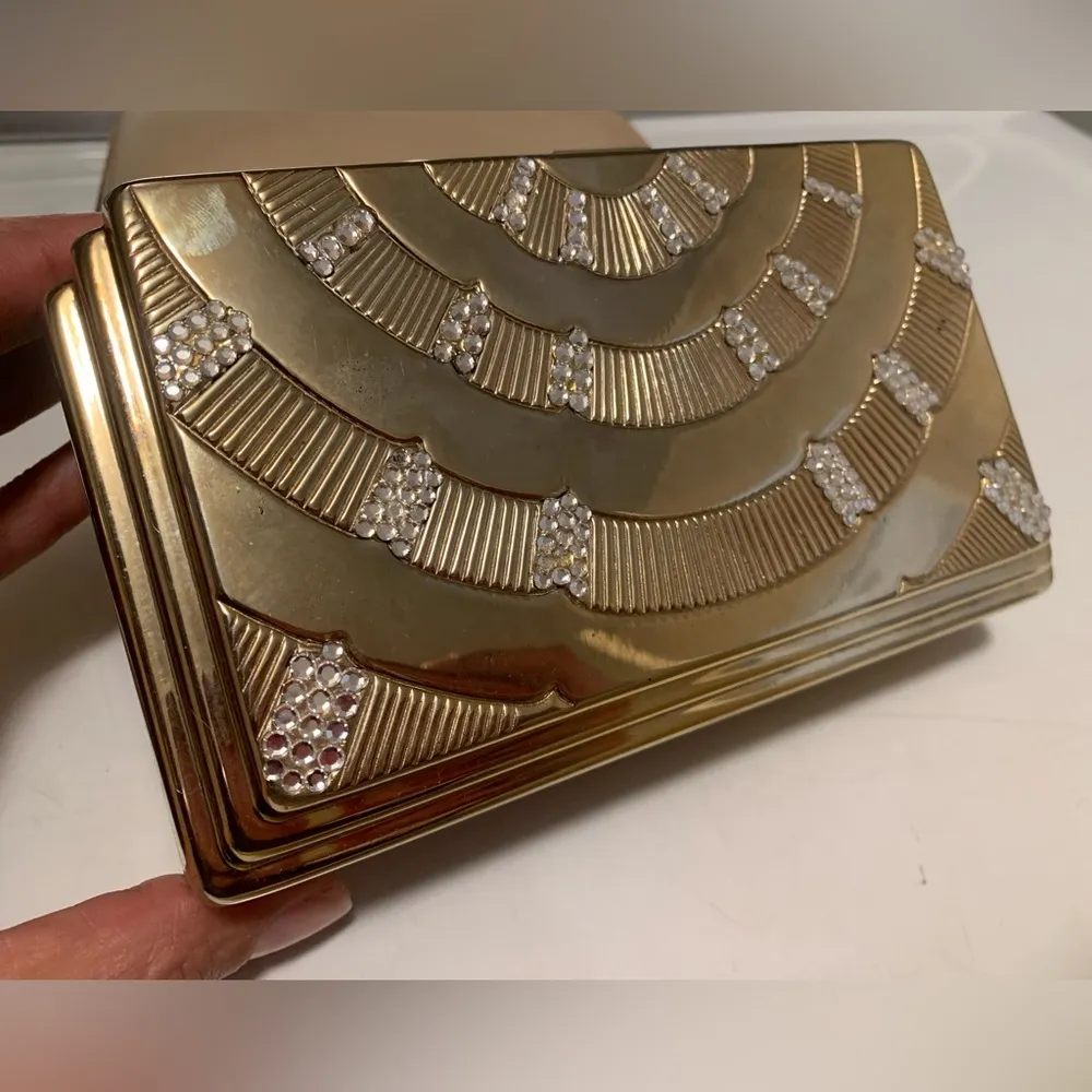 Saks Fifth Avenue Original Vintage Gold Rhinestone metallic Handbag Clutch Purse - Image 3