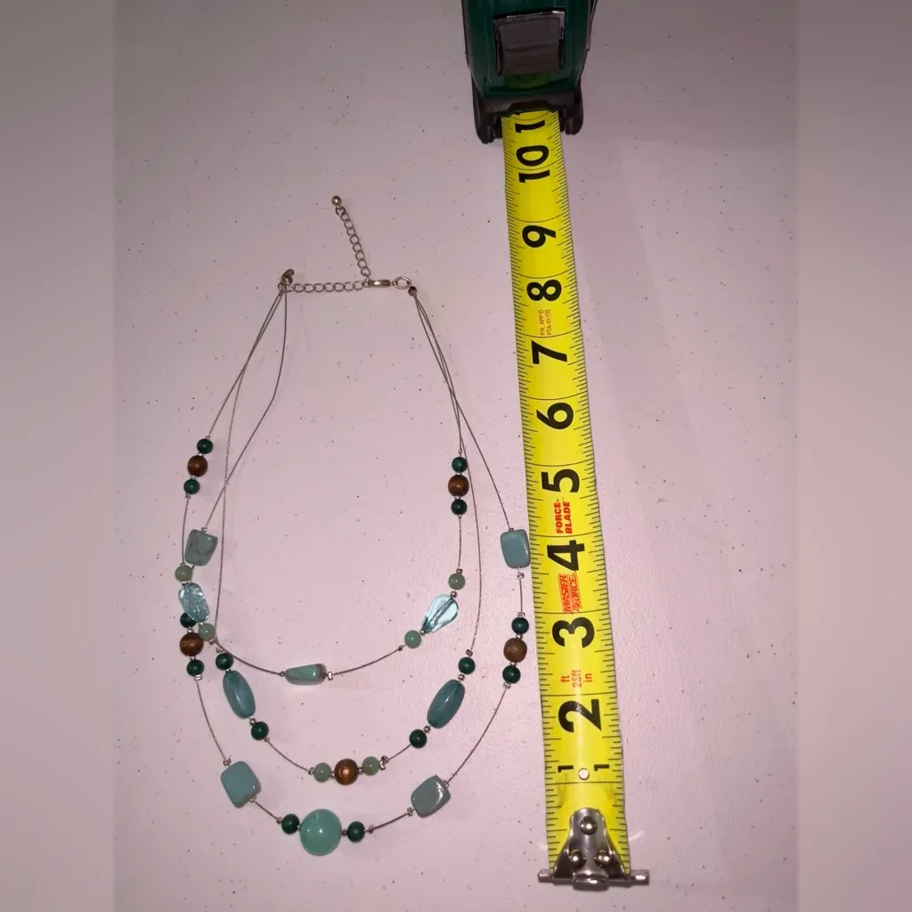 💙 Vintage Green Beaded Wire Layered Necklace - Image 2