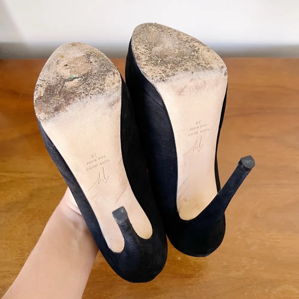 Giuseppe Zanotti • Sharon 130 platform heels pumps black suede stiletto peeptoe - Image 9