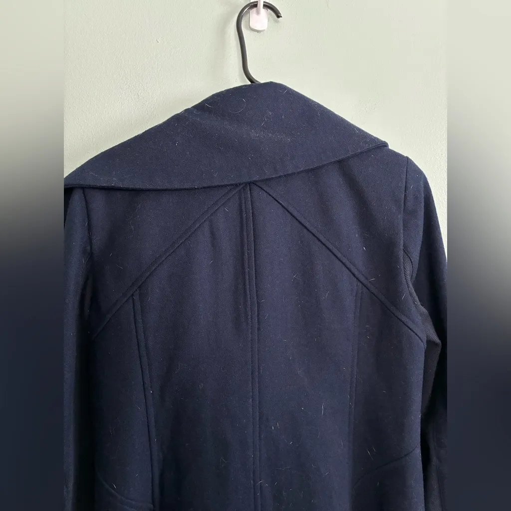 Sam Edelman Navy Blue Wool blend A-Line Pea Dress Comfy Minimal Midi Coat Sz S - Image 8