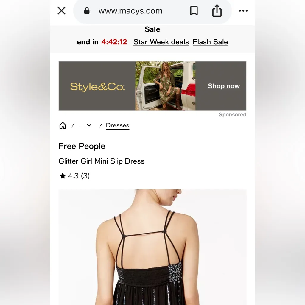 Free People Girl Glitter Mini Slip Embellished Black Dress Medium - Image 3