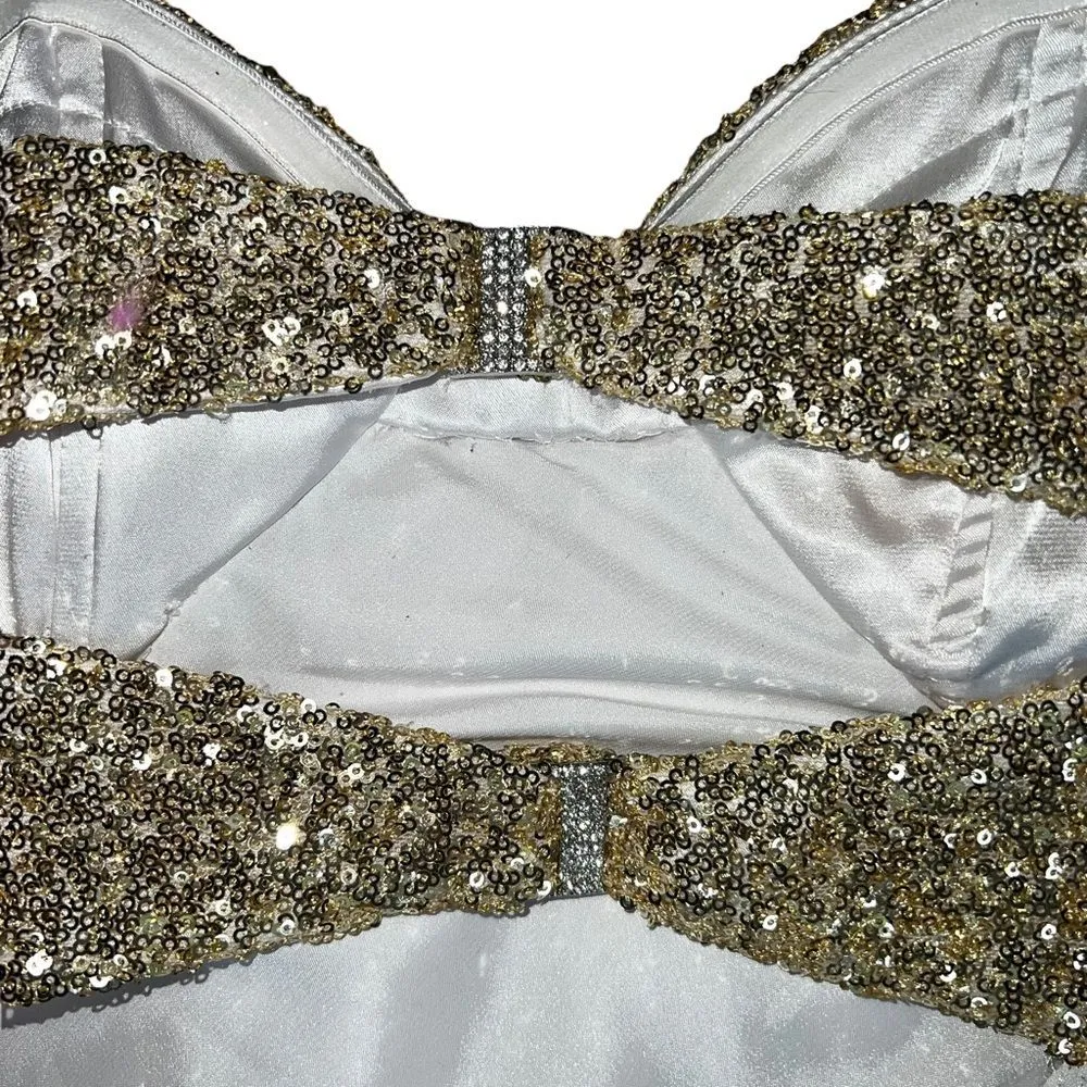 La Femme Gold Sequin Sweetheart A-Line Strapless Maxi Gown Size 2 Formal Prom - Image 9