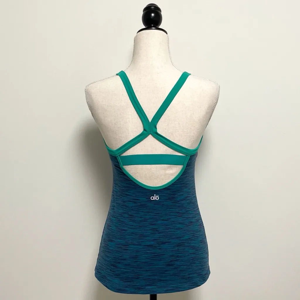 Alo Yoga Reflections Tank Space Dye Green Blue Built In Bra Racerback Small - Image 6