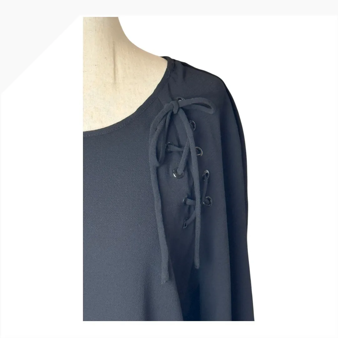 Vince Camuto Shirt Women Black XS Long Sleeve Lace‎ Up Detail Casual Blouse Goth - Image 6