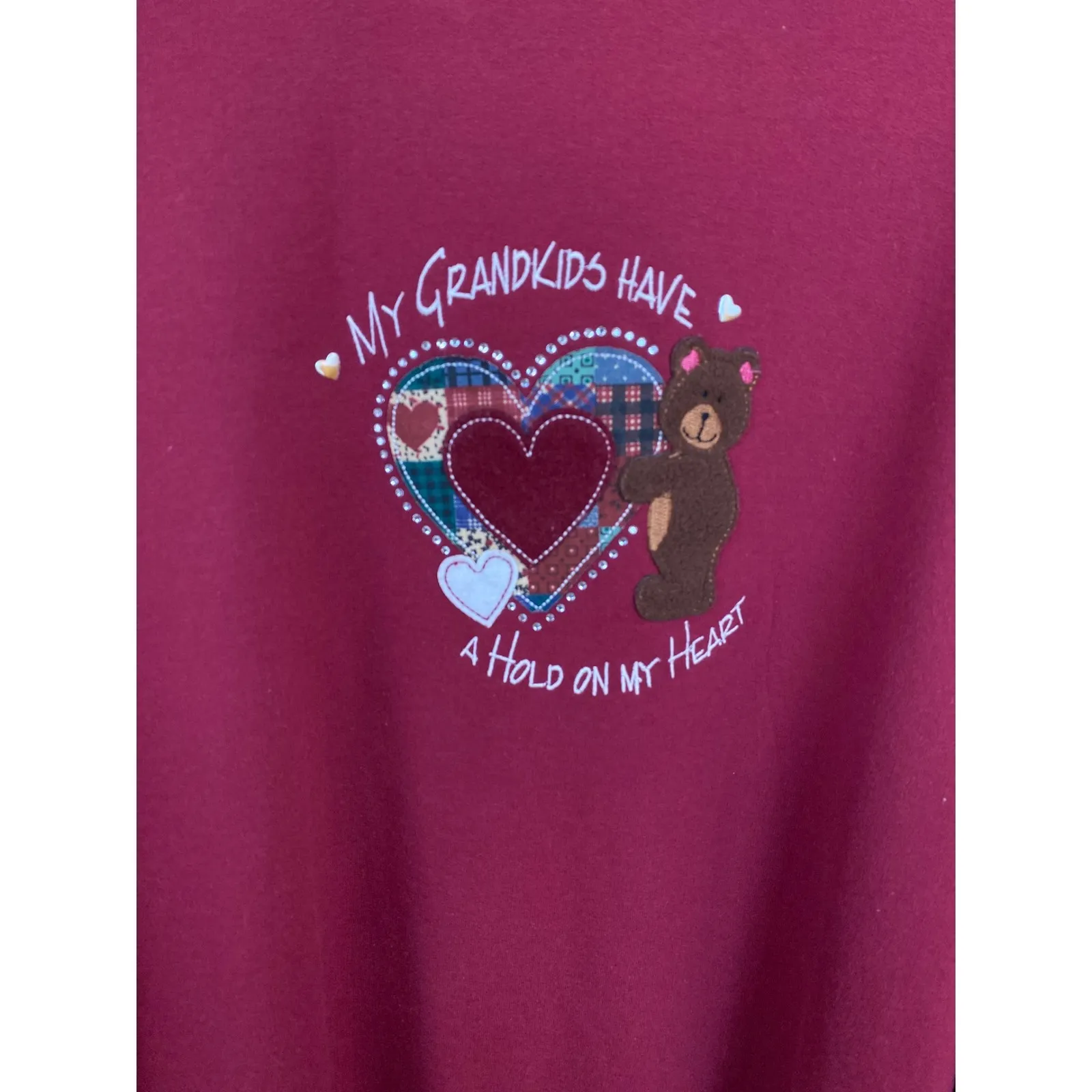 Women's 3X Burgundy Crewneck Grandma Grandkids Bear Heart‎ Sweatshirt Red Size undefined - Image 2