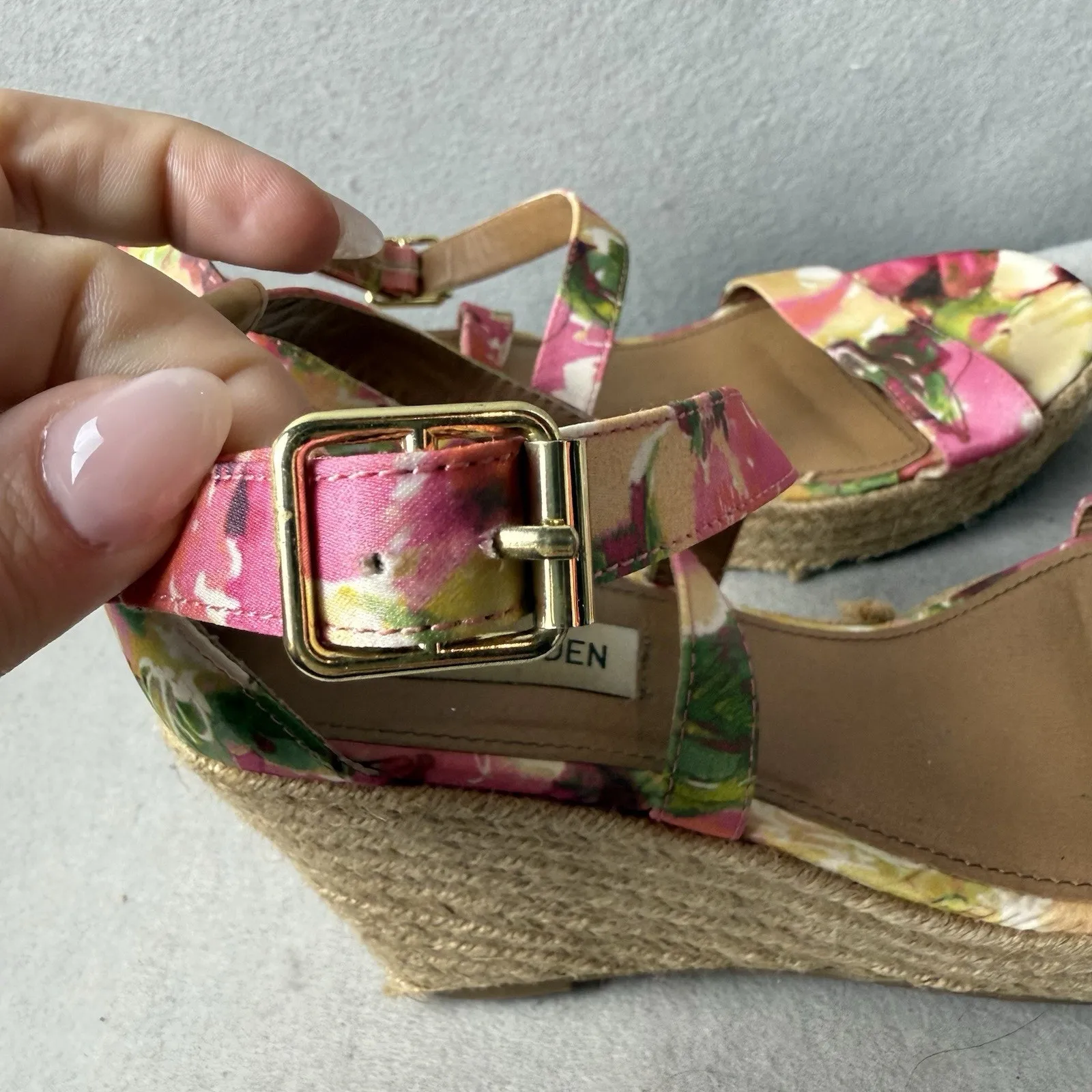 Steve Madden Montauk Espadrille Platform Wedge Sandals Floral Fabric Size 8.5 - Image 9