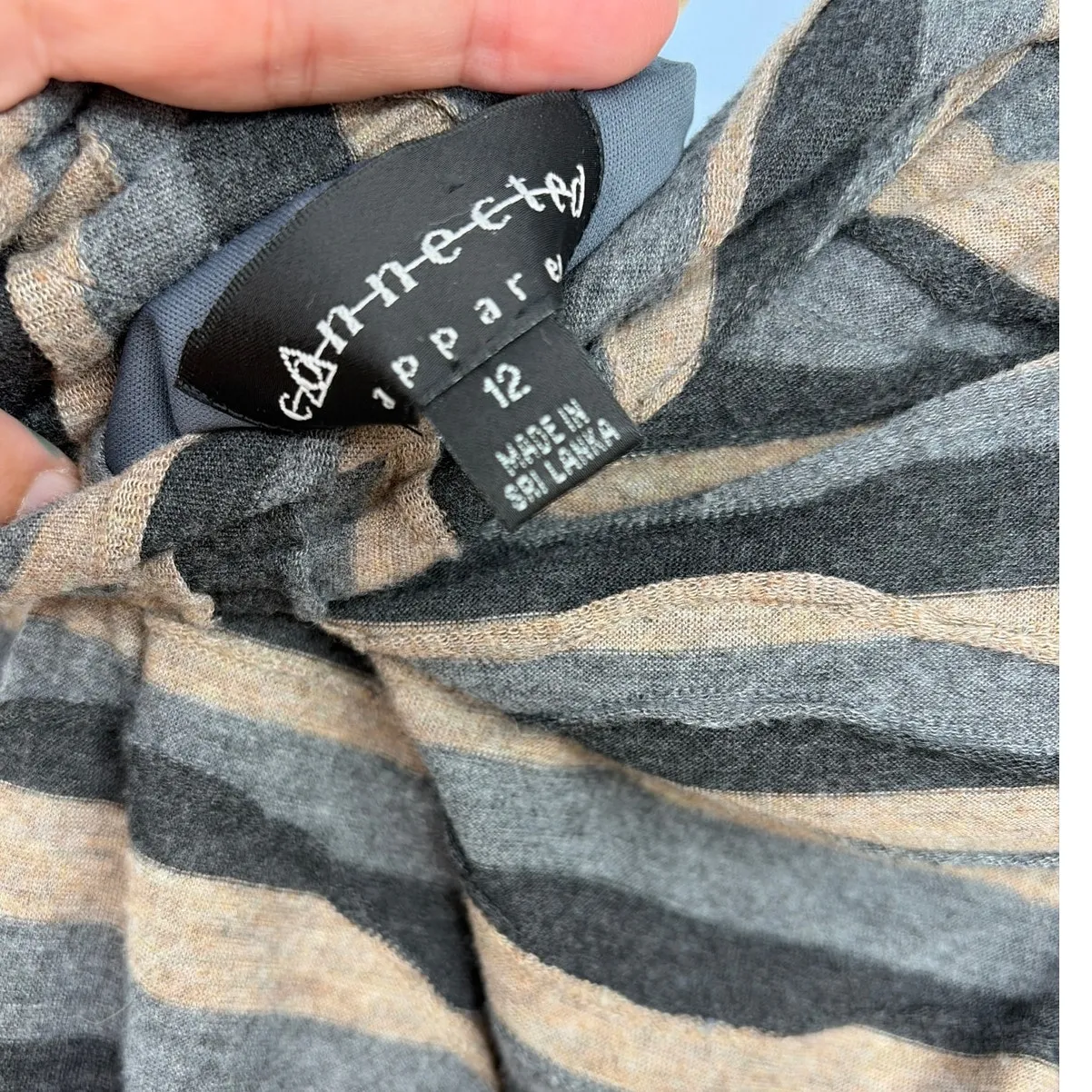 Connected Apparel Lagenlook Dress Sz 12 Striped Cowl Neck Earthy Grunge Neutral - Image 7