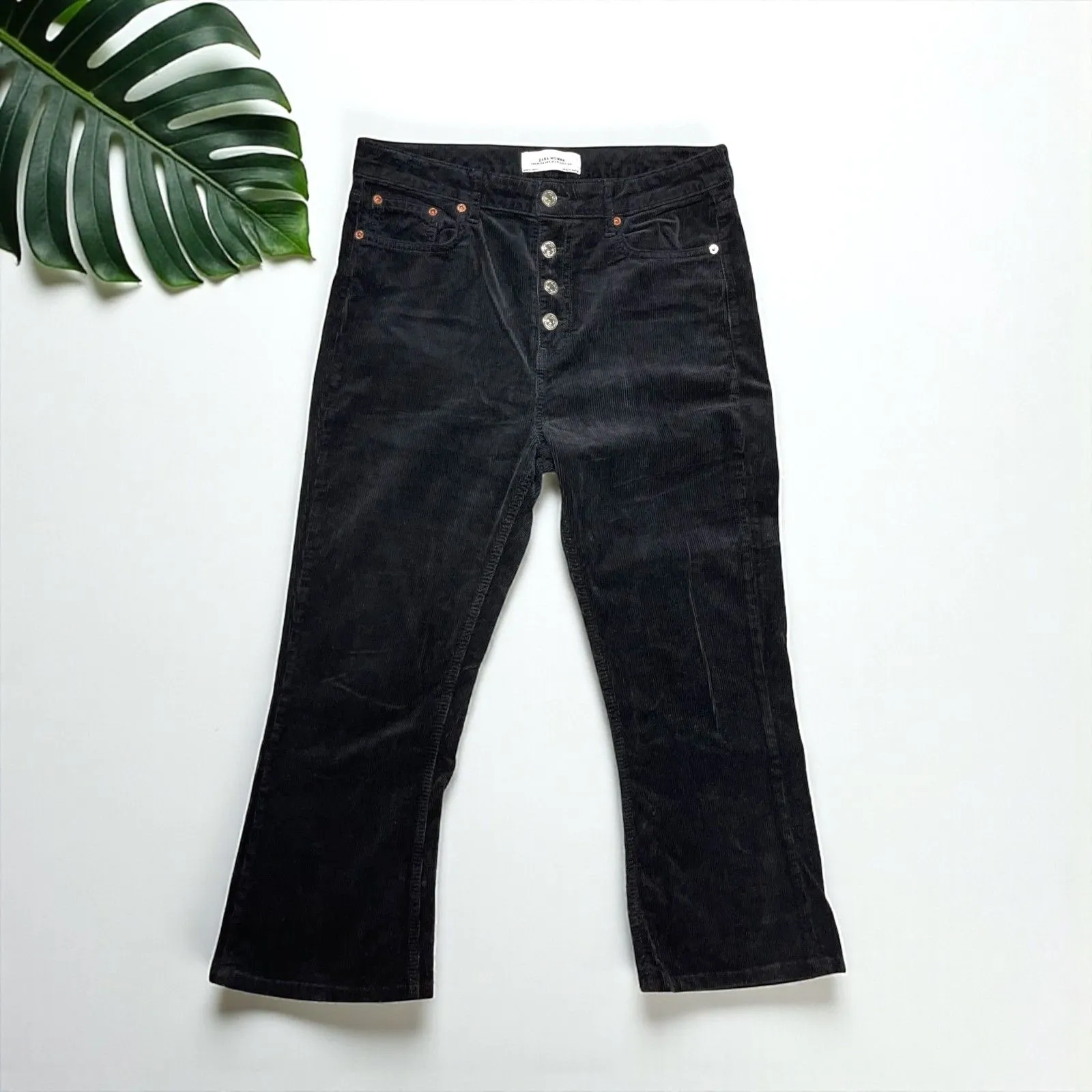 Zara Woman High-Rise Corduroy Button-Fly Cropped Kick Flare Pants - Image 5