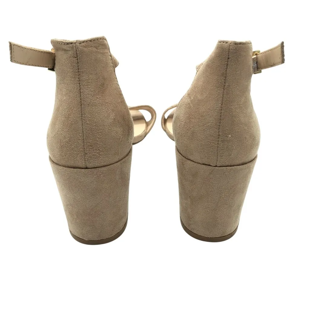 Reaction Kenneth Cole Holly Sandals Block Heel Ankle Strap Faux Suede Beige 10 - Image 3