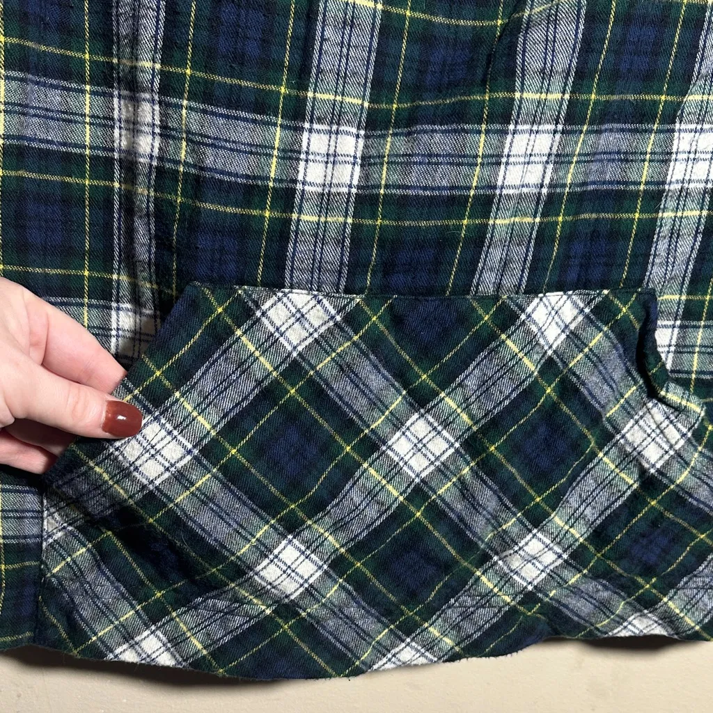 L.L. Bean Green Blue Plaid Flannel Hooded Comfy Pullover | XS - Image 5