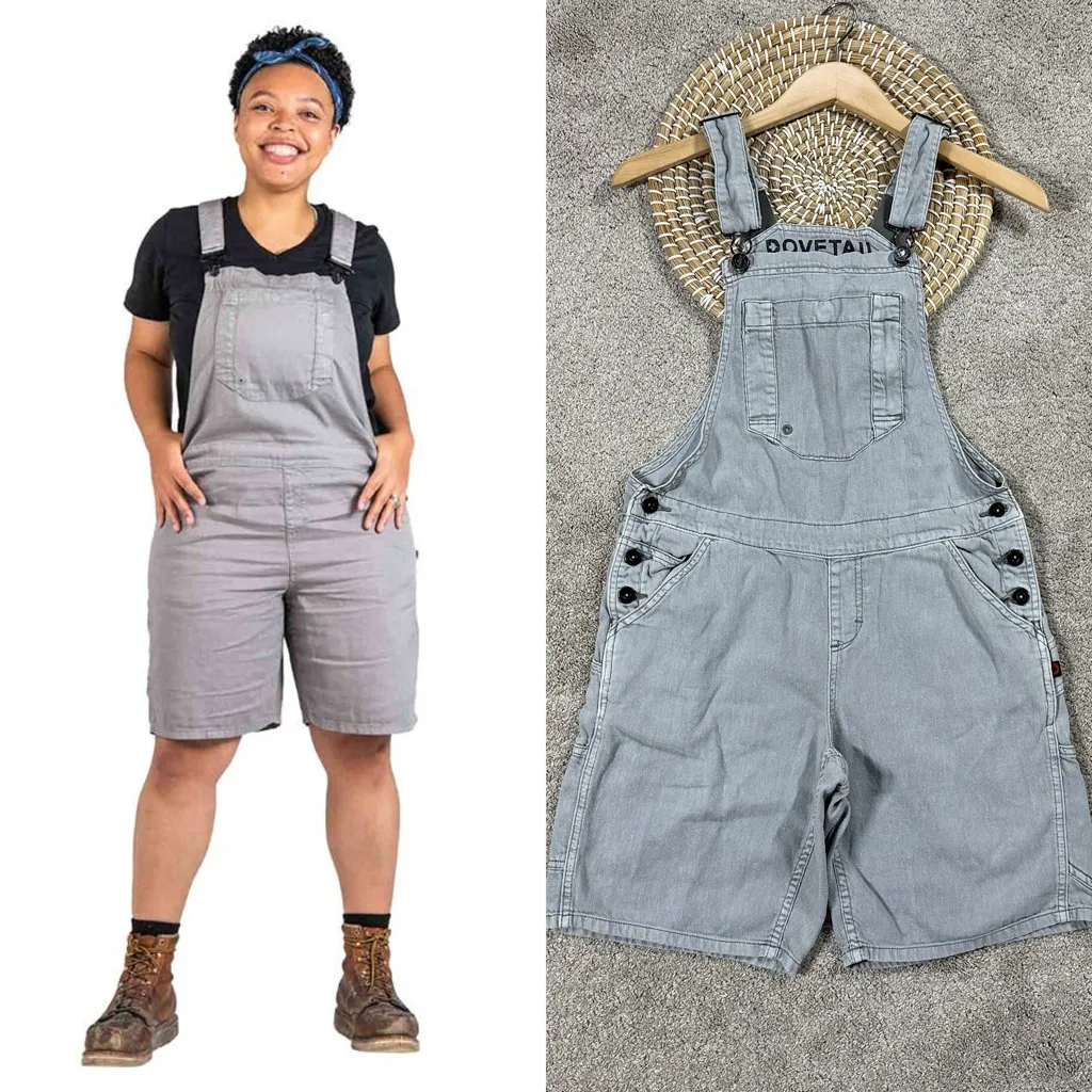 Dovetail Workwear Women’s Hemp Utility Shortall Romper Lightweight in Gray 2 - Image 2
