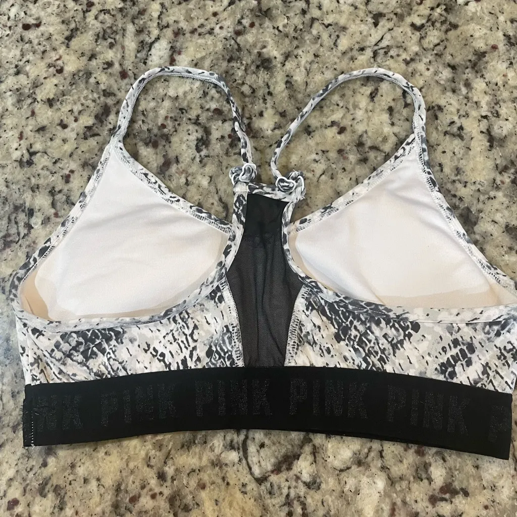 PINK Snake Print Sports Bra with Black Band - Image 3