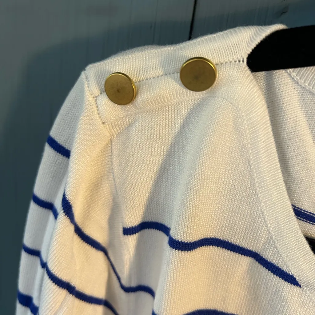 NWOT Isaac Mizrahi Blue and White Striped Pullover Sweater | Sz XL - Image 3