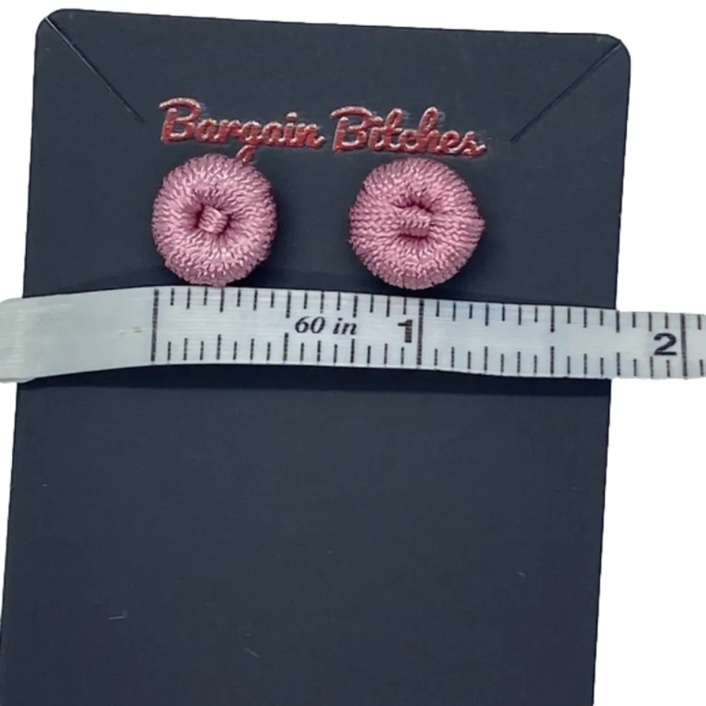 New Pink crochet thread button stud earrings retro summer earrings earrings - Image 3