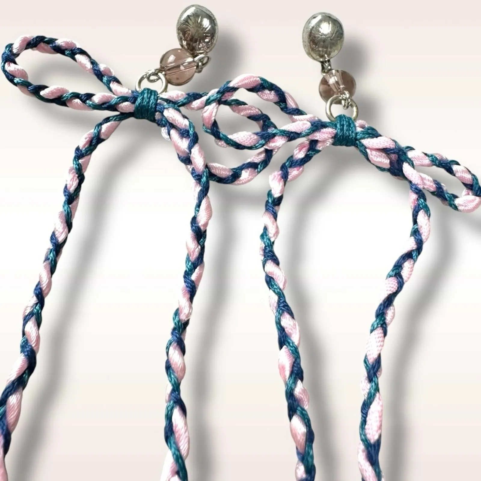 Free People Candy Baby Bow Dangle Earrings Pink Blue Braid Coquette Mermaid NWT - Image 6