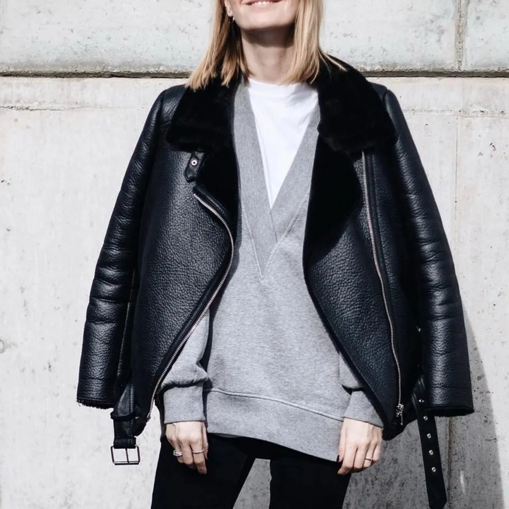 Copy Zara Double-Faced Jacket Oversized Black Faux Suede Blogger Fave Bomber L - Image 7