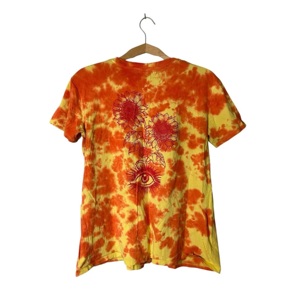 Retro Boho Celestial Empyre Sloane Sunflowers Eye Tie Dye Graphic Tee Size Small Orange - Image 2