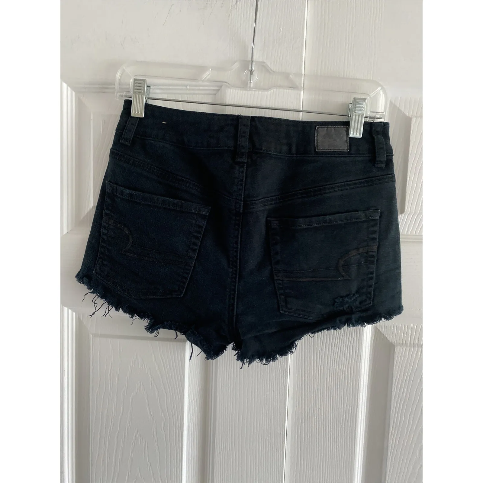 American Eagle Womens 4 Black High Rise Festival Cut Off Shorts Frayed Hem Next - Image 6