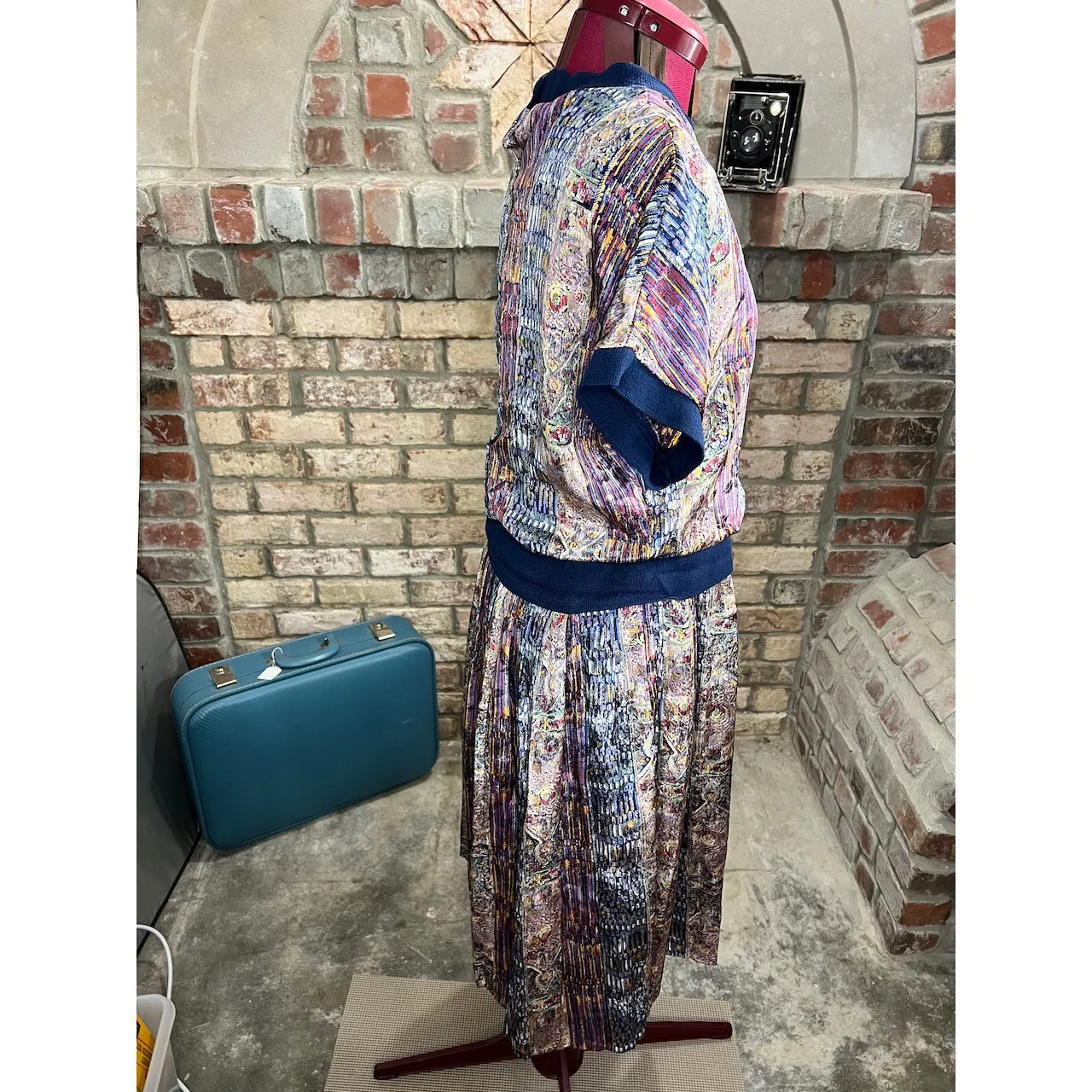 dress 80s blouson satin blue purple Size 8 - Image 7