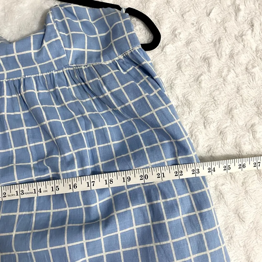 Urban Outfitters Rochelle Blue Windowpane Babydoll Sleeveless Mini Dress M - Image 8