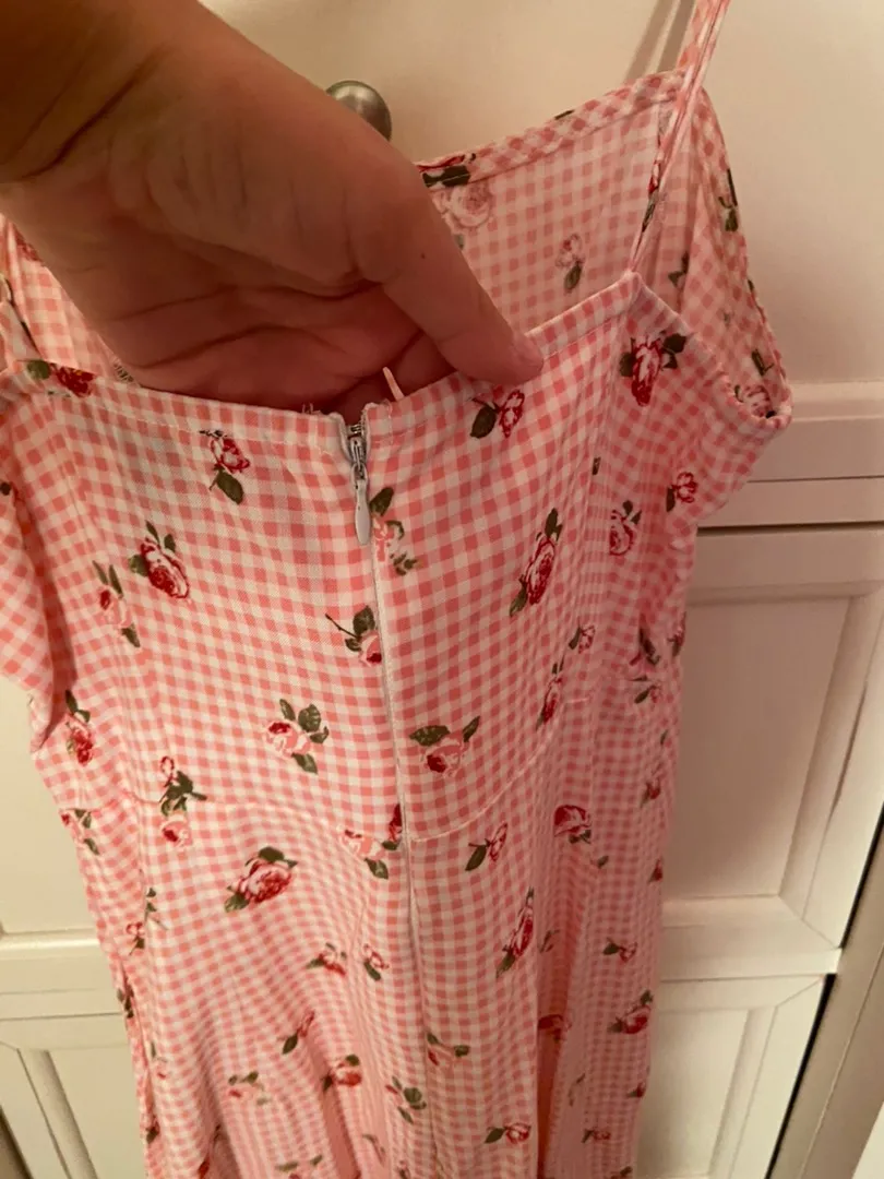 Pink Checkered And Floral Print Dress - Image 8