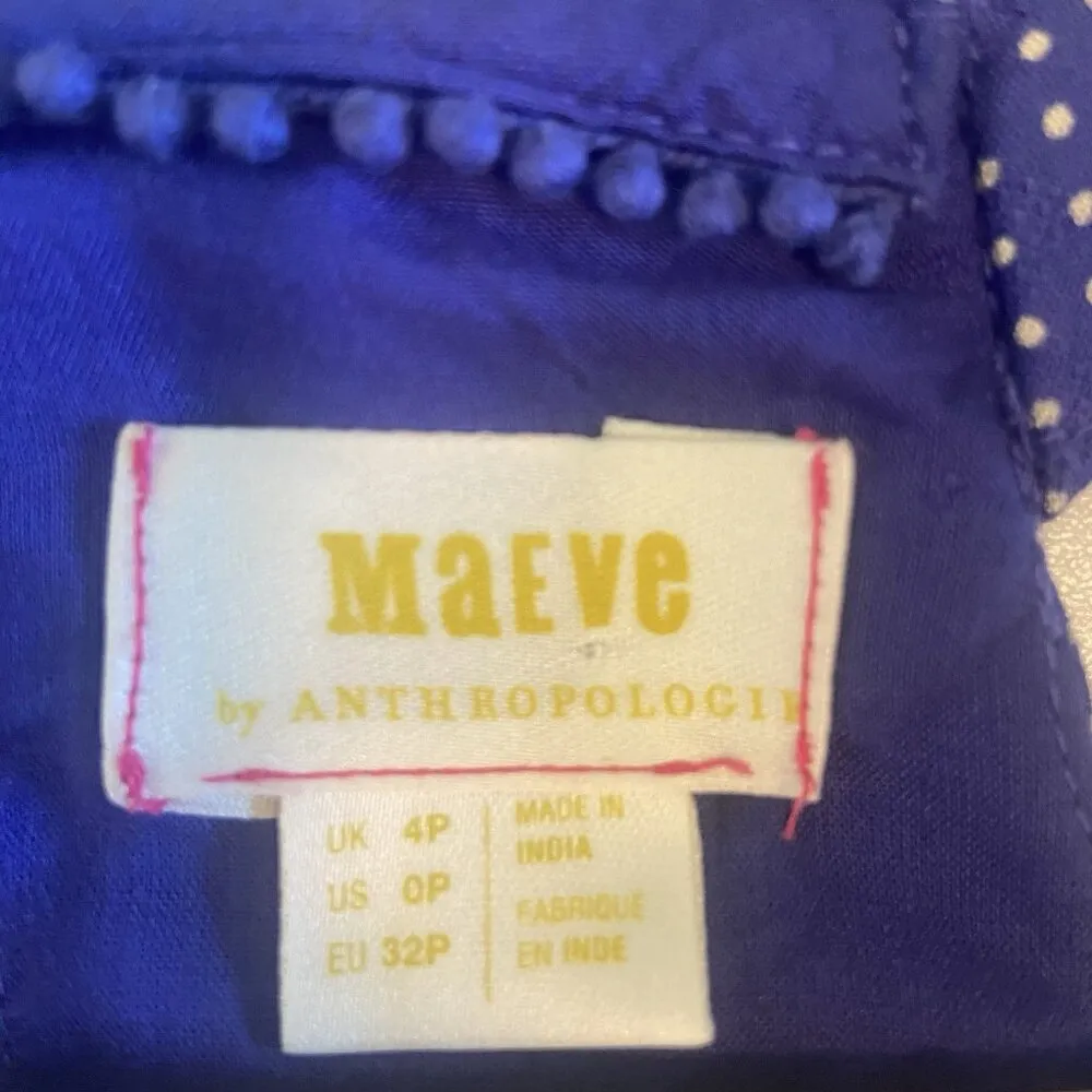 Anthropologie Maeve Justine Blue‎ Polka Dot Wide Leg Jumpsuit Size 0P Preppy - Image 4