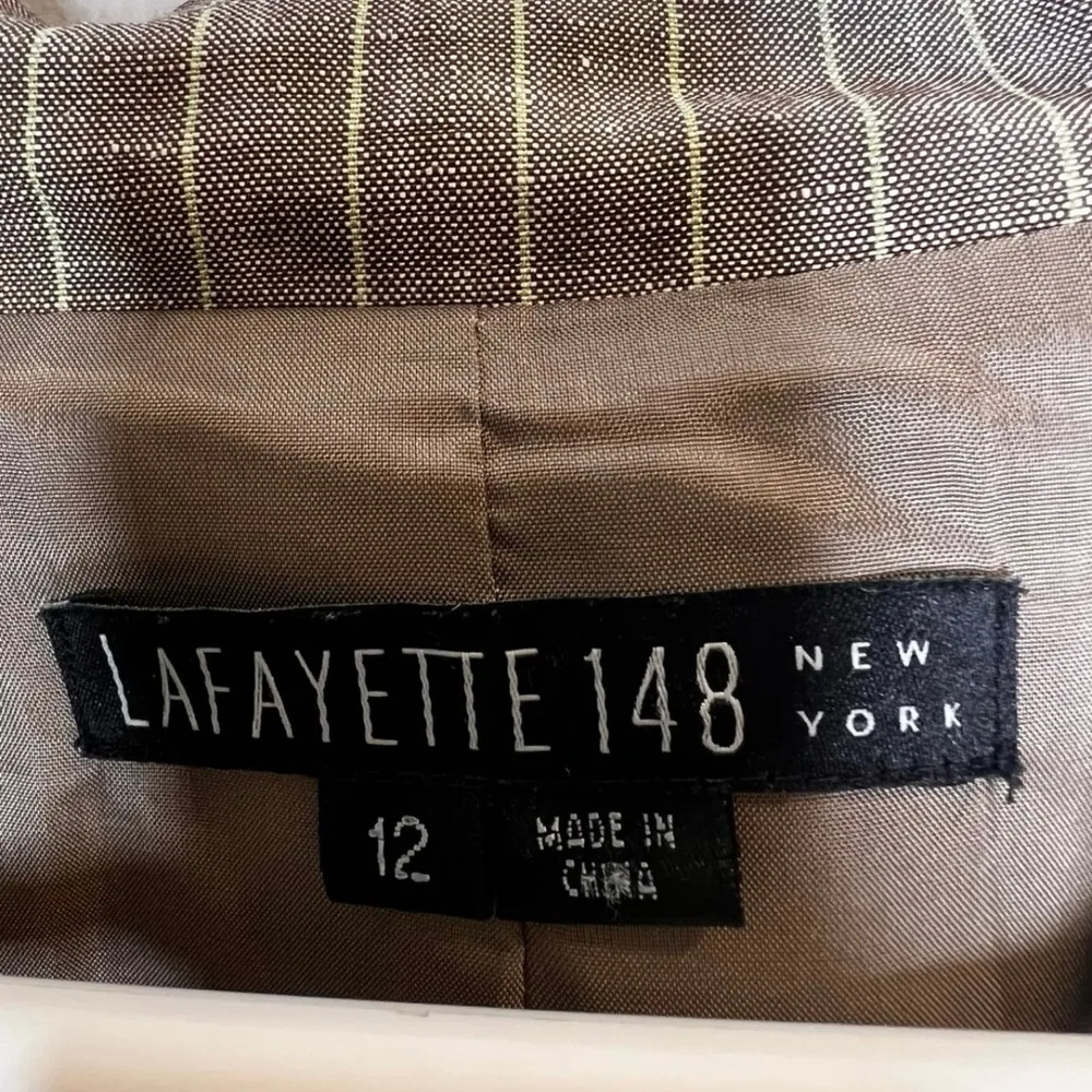 Lafayette 148 New York Wool Linen Blend Pinstripe Blazer Size 12 - Image 2