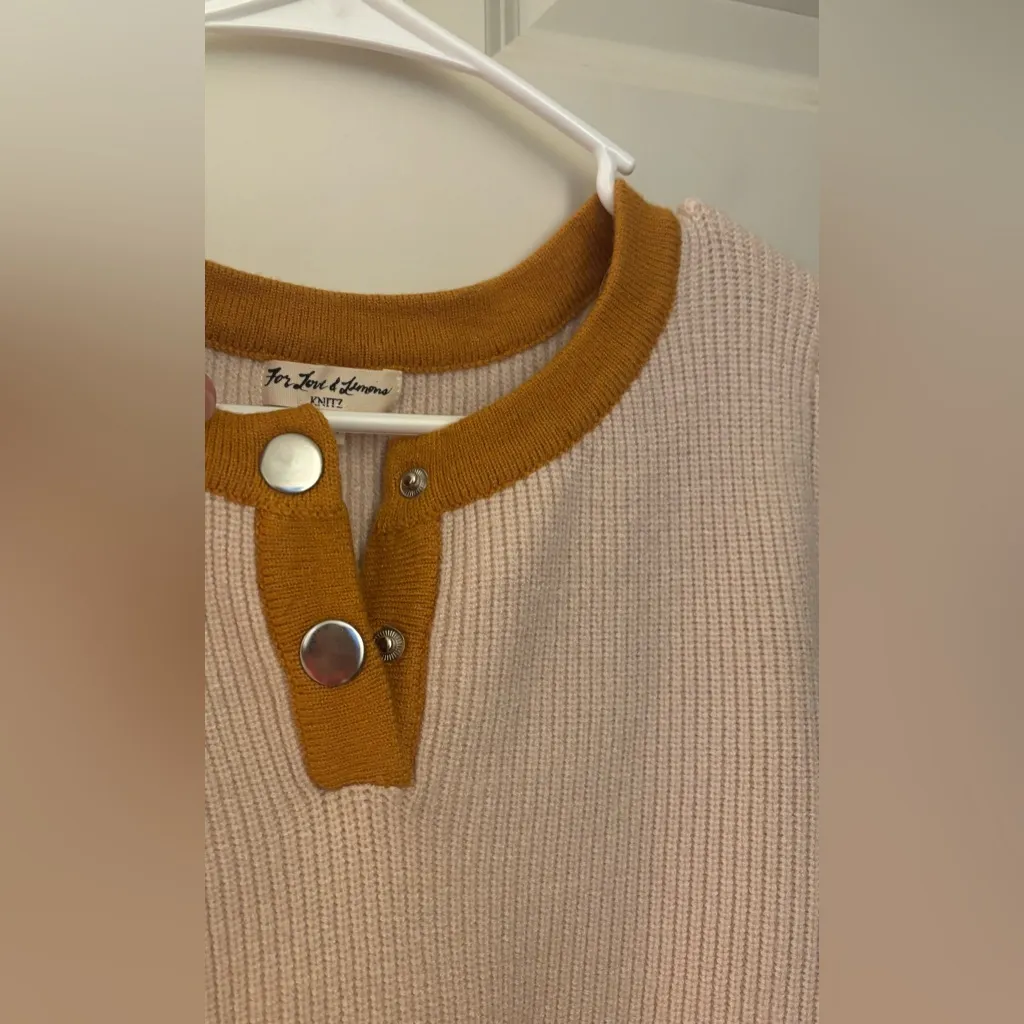 For Love & Lemons Knitz Cropped Ruffle Bell Sleeve Sweater in Beige, Size M - Image 3