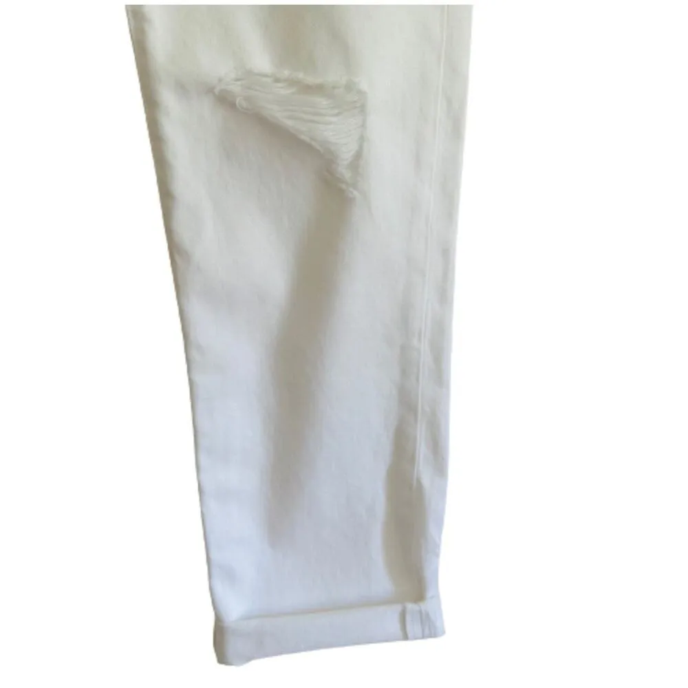 Loft Boyfriend Jeans White Cotton High Waist Rise Distressed Cuffed Jeans Size 0 - Image 10