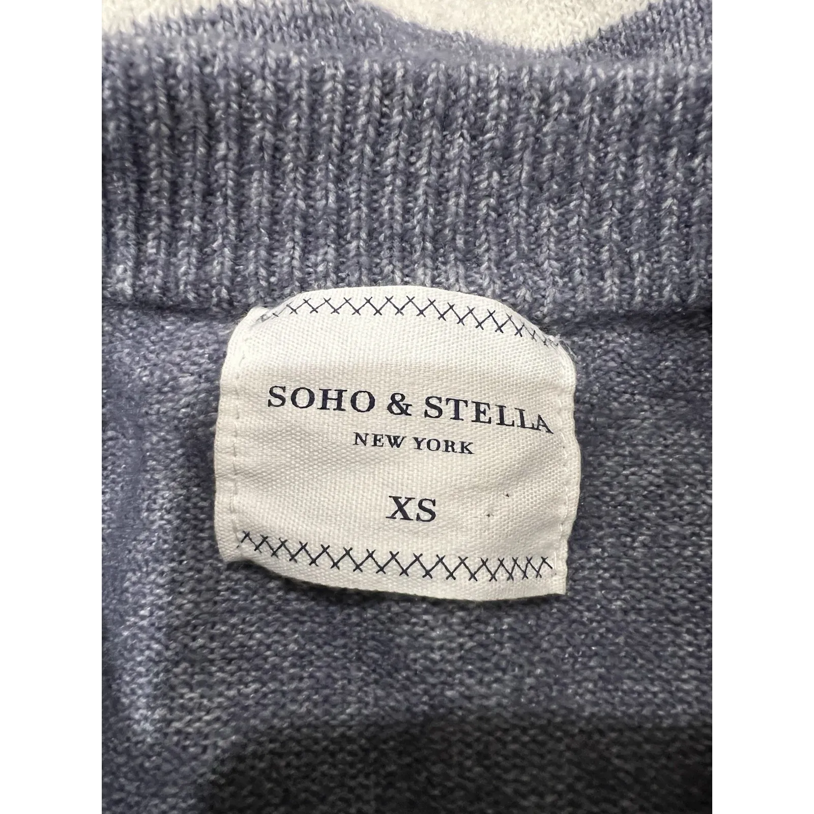 Soho & Stella Boxy Fit Sweater Size XS Blue & White Striped Wool Blend Nautical - Image 3