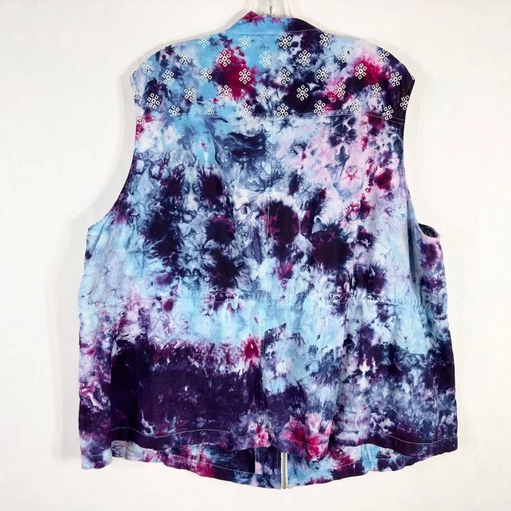 New Directions Plus‎ Size 3X Vest August Storm Handmade Tie Dye Blue Purple 165 - Image 2