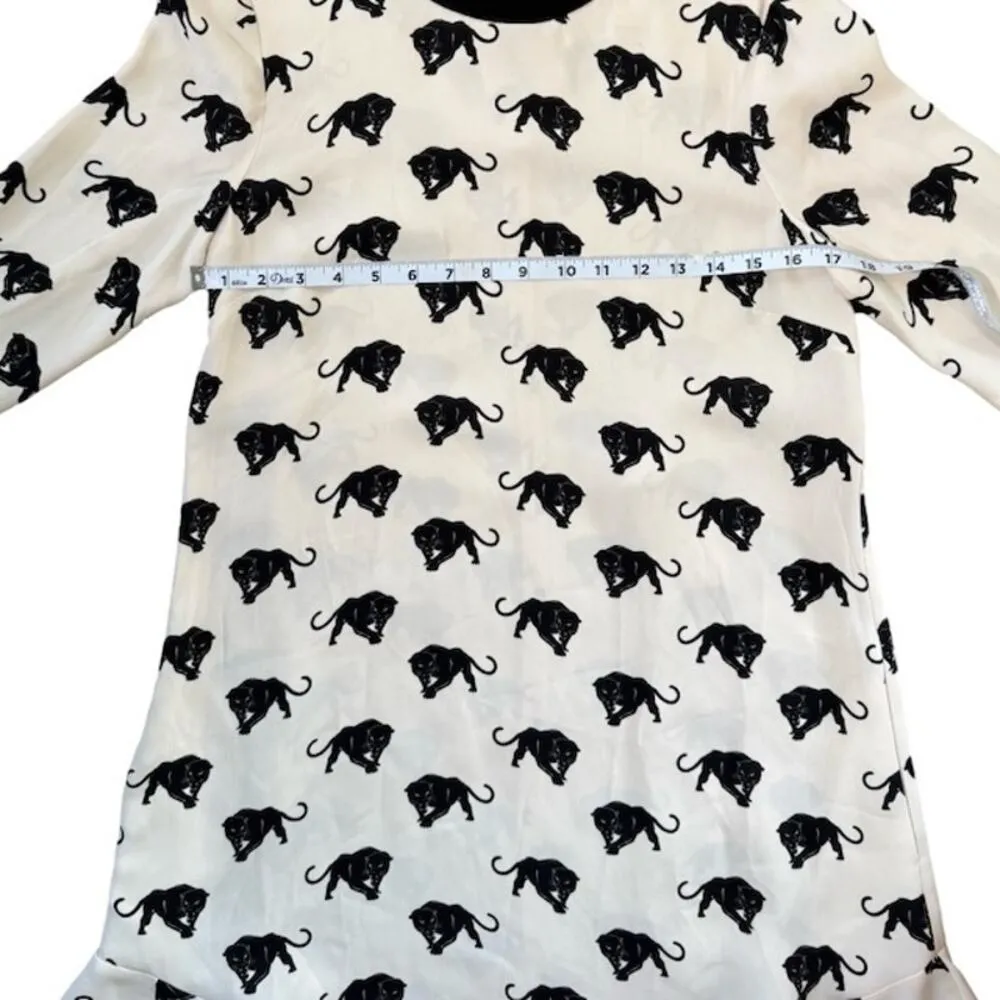 A.L.C. Womens Tiger Print Dress Round Neck Long Sleeve Ruffle Hem White Size S - Image 6