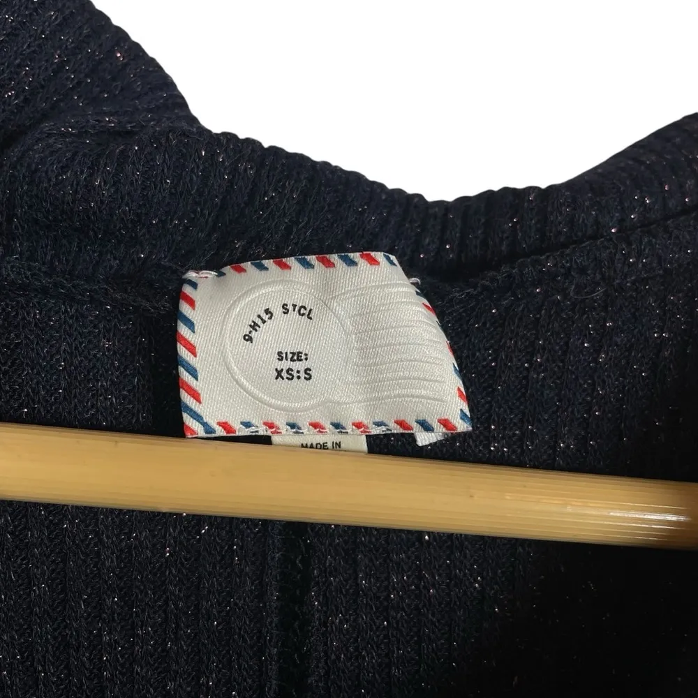 Anthropologie Postmark Orley Metallic Cowl Neck Ruffle Sweater in Navy Size XS/S - Image 8