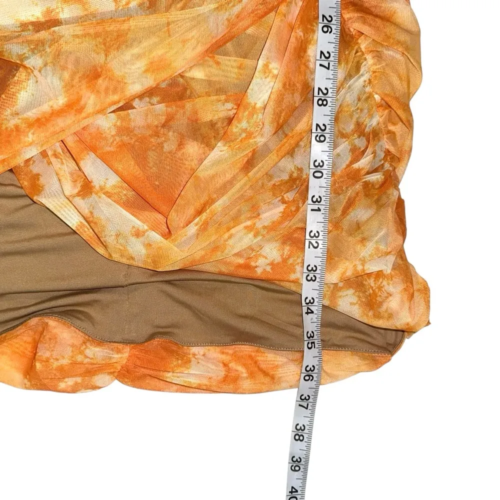 NWT JLUXLABEL Summer Lovers Orange Ruched Long Sleeve V-Neck Mini Dress MEDIUM - Image 9