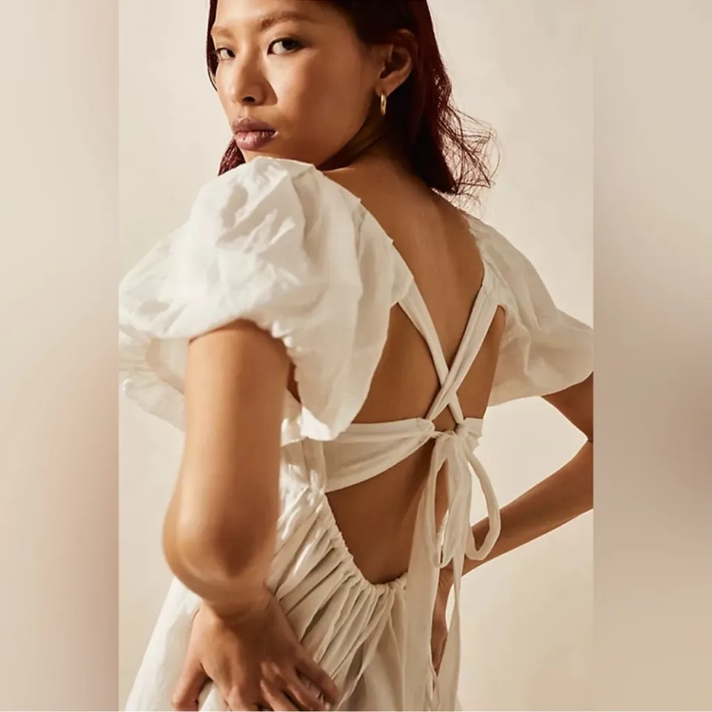 NWOT Free People Marina Puff Sleeves Low Back Mini Dress ivory white Sz M - Image 4