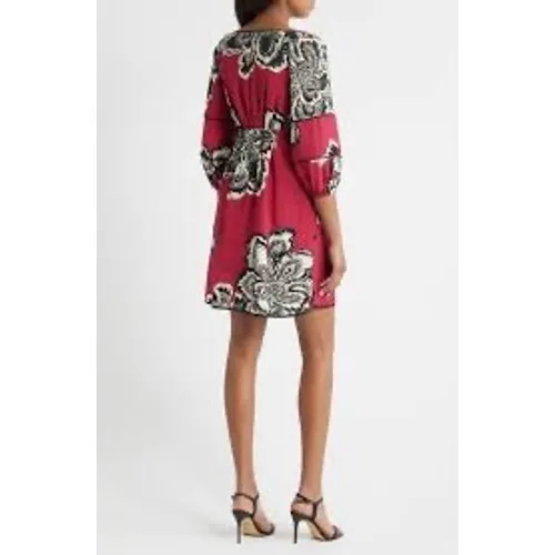 Vince Camuto Red Floral Print Puff Sleeve Sweetheart Neckline Mini Dress Size 10 - Image 2
