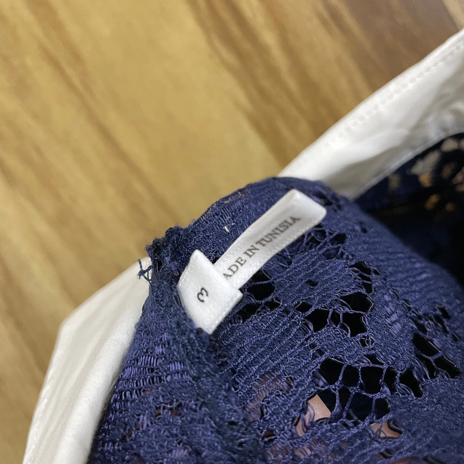 Sandro Paris Top Womens 3 Blue Lace Floral Long Sleeve Button Up Collar Sheer * - Image 10