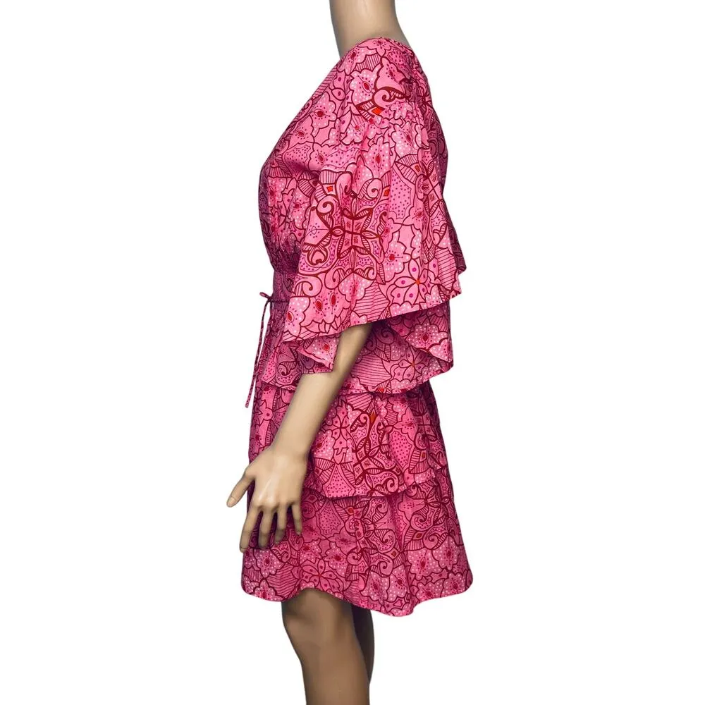 NWT Ro’s Garden Hunan Floral Mini Dress Size M Pink Flutter Sleeve V Neck Size M - Image 4